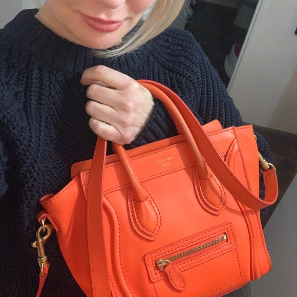 Celine Handbags - CELINE NANO LUGGAGE TANGERINE ORANGE LEATHER